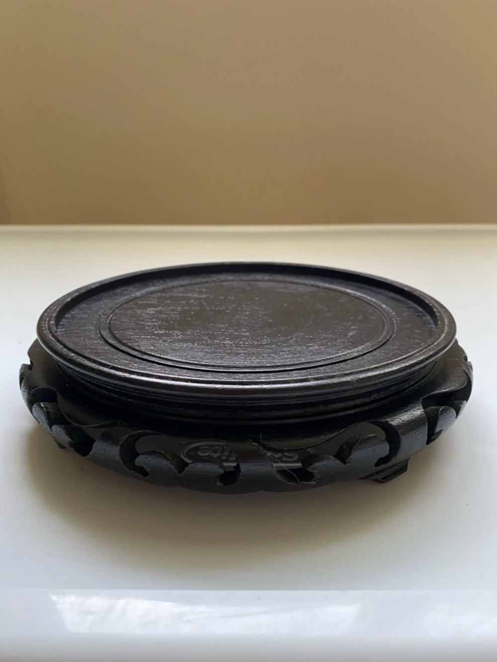 Chinese Carved Wood Round Display Stand Top Inside Rim 6" W - #12